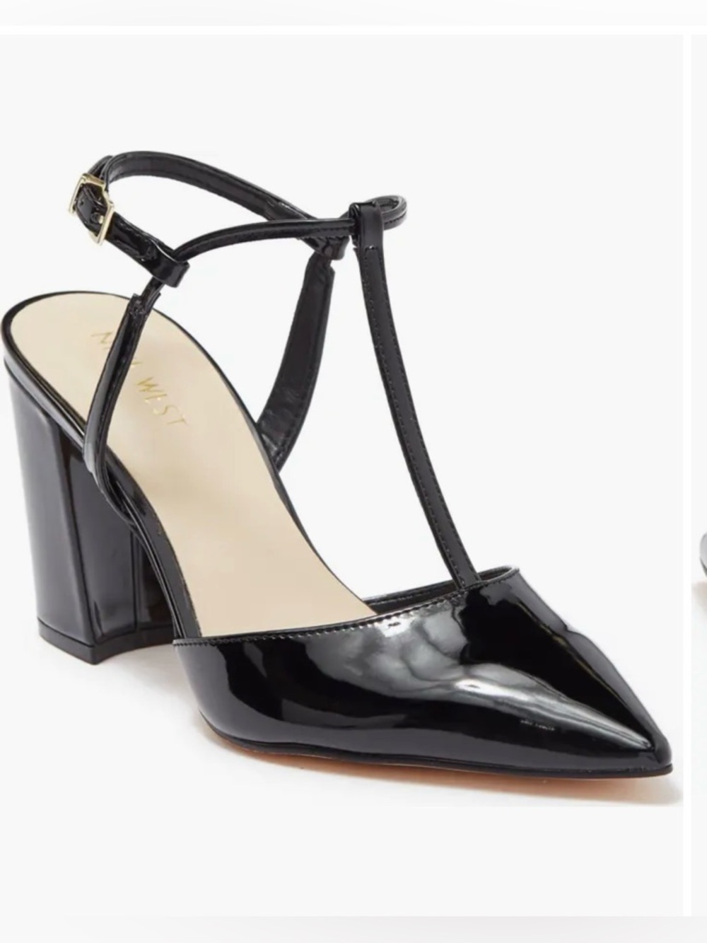 Nine West Black Patent Pointed T-Strap Pumps - Picture 4 of 10